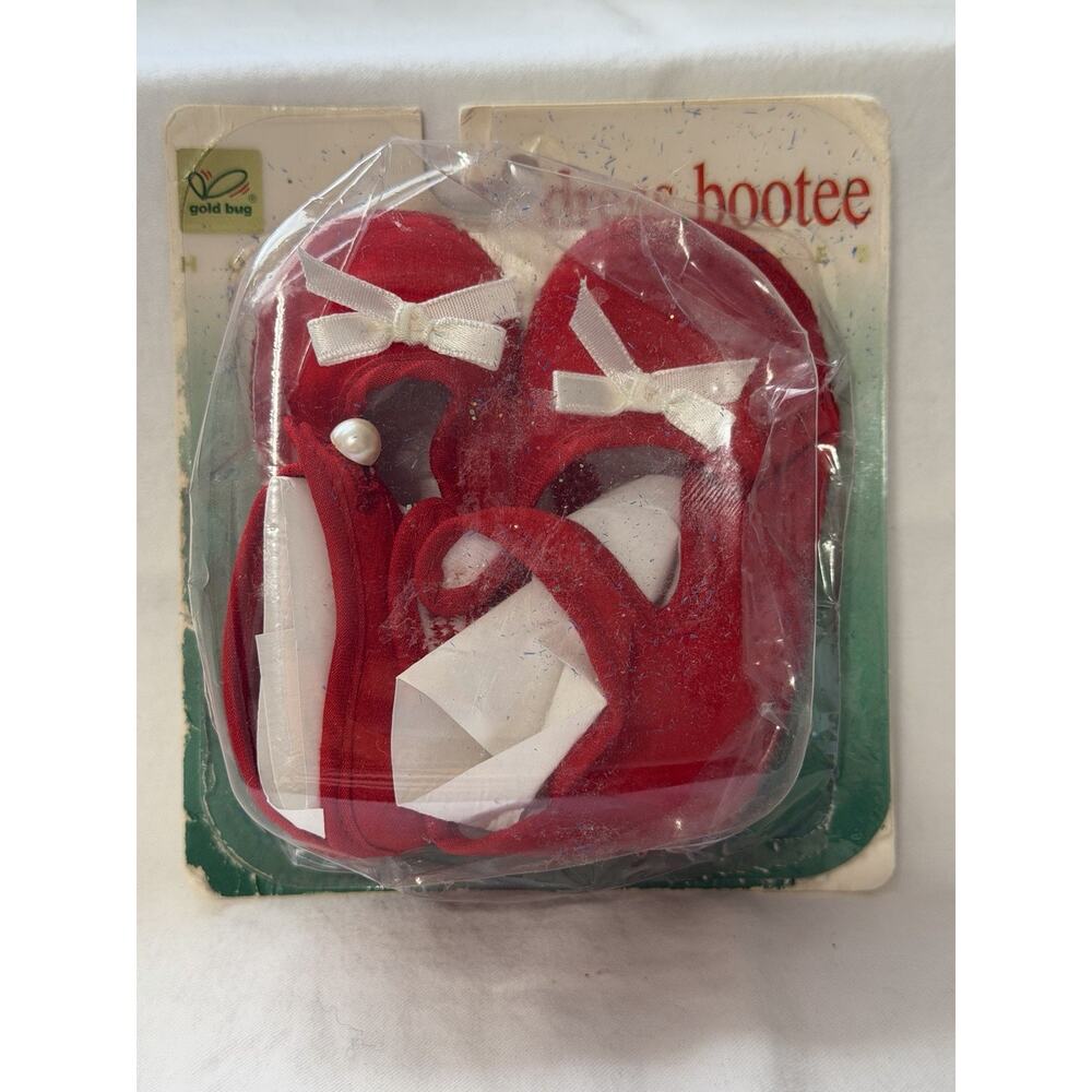 Vintage Gold Bug Holiday Favorites Red Dress Bootees Size 0-3m Red White Pearl